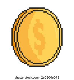 8 bit coin icon. Pixel art object. Old school vintage game graphic