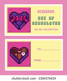 8 Bit Design. Acquired Box of Chocolates Valentine's Day Card Front and Back.