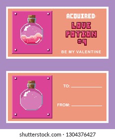 8 Bit Design. Acquired Love Potion Number 9 Valentine's Day Card Front and Back.