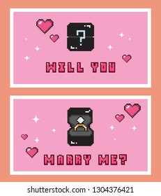 8 Bit Design. Will You Marry Me Valentine's Day Card Front and Back.