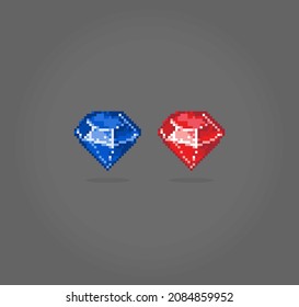 8 bit diamond pixels. Stone items for asset games in vector illustrations.