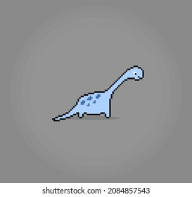 8 bit dinosaur pixels. Animals in vector illustrations for Cross Stitch patterns.