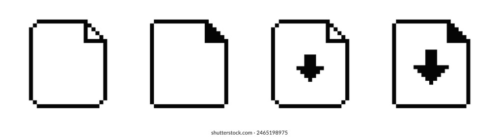 8 bit document vector icon. Pixel 8bit text file old retro symbol