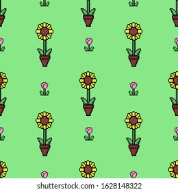 8 bit flowers vector seamless pattern