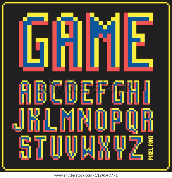 8ビットゲームのフォント文字のピクセルアルファベットセット1 のベクター画像素材 ロイヤリティフリー 1124549771