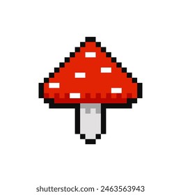 8 bit recurso de juego volar agaric, artículo seta mágica, elemento de píxel de seta venenosa para la interfaz de juego.