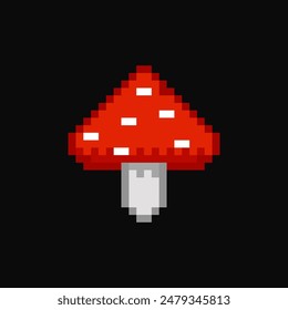 8 bit recurso de juego volar agaric, artículo seta mágica, elemento de píxel de seta venenosa para la interfaz de juego.