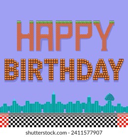 8 bit game style happy birthday message.