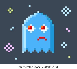 Fantasma de 8 bits. monstruo en el viejo juego. Ilustración vectorial plana.