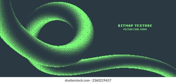 8 Bit Graphic Pixel Art Style Bitmap Texture Curl Form Vector Wide Green Abstract Background. 8Bit Console Retro Video Game Panoramic Wallpaper. Digital Noise Dither Glitch Effect Smooth Curved Shape