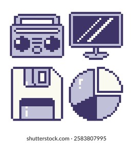 8 Bit Halftone Pixel Icons Nostalgia