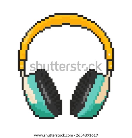 8 bit headphone icon. Pixel art object. Old school vintage game graphic