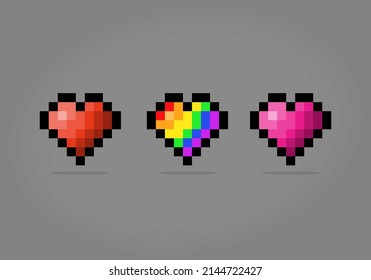 8 bit heart symbol pixels. Love icon in vector illustrations