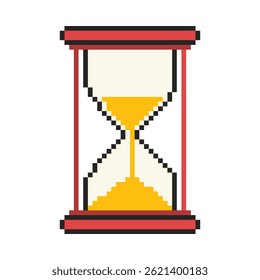 8 bit hourglass icon. Pixel art object. Old school vintage game graphic