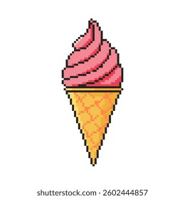 8 bit ice cream icon. Pixel art object. Old school vintage game graphics