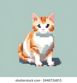 8 Bit illustration of a Cat On blue background