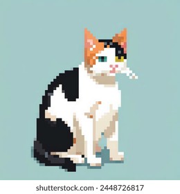 8 Bit illustration of a Cat On blue background