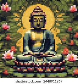 8 Bit Illustration of a Sitting Buddha