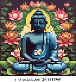 8 Bit Illustration of a Sitting Buddha