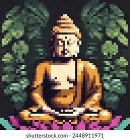 8 Bit Illustration of a Sitting Buddha