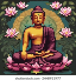 8 Bit Illustration of a Sitting Buddha