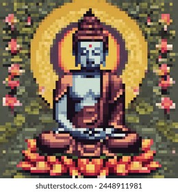 8 Bit Illustration of a Sitting Buddha