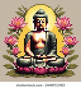 8 Bit Illustration of a Sitting Buddha