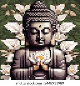 8 Bit Illustration of a Sitting Buddha