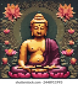 8 Bit Illustration of a Sitting Buddha
