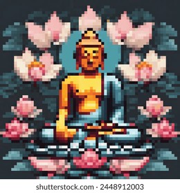 8 Bit Illustration of a Sitting Buddha