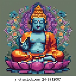 8 Bit Illustration of a Sitting Buddha