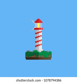 8 Bit Light House Vector.retro Graphic Art.80s Style.pixel Style Art.