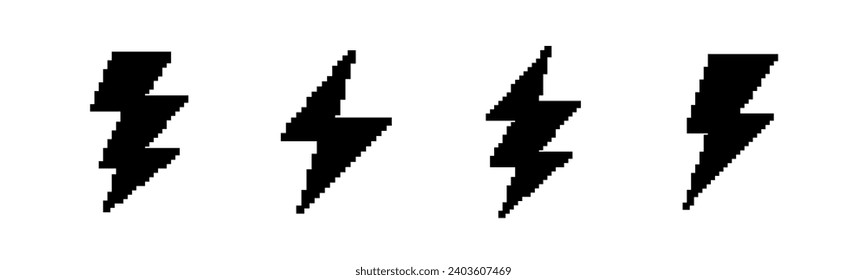  8 bit  lightning bolt  retro black silhouette icon. 8 bit battery charge symbol vector