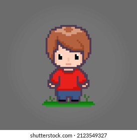 8 bit male character pixels. Human pixels in vector illustrations for game assets or cross stitch patterns.