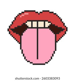 8 bit mouth icon. Pixel art object. Old school computer graphic style
