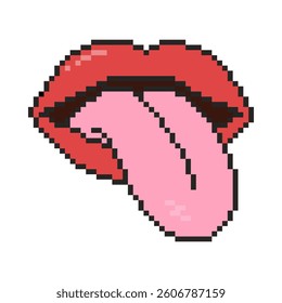 8 bit mouth icon. Pixel art object. Old school vintage game graphic