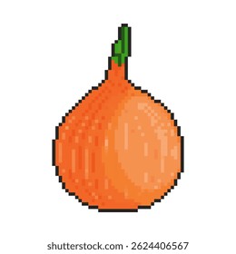 8 bit onion icon. Pixel art object. Old school vintage game graphics