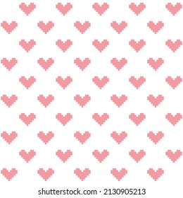 8 Bit rosafarbene Herzen Muster auf weißem Hintergrund. Grafische rosa Herzen auf weißem Hintergrund. Liebe Symbole am Valentinstag.