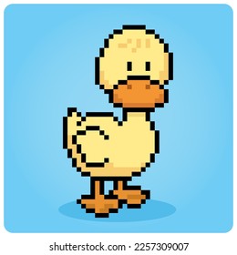 8-Bit Pixel-adorable Ente. Tiere für Spielebestände und Muster für Kreuzstiche in Vektorgrafik