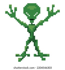 8 bit pixel alien. vector illustration