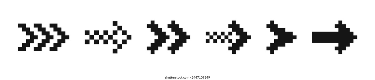 8-Bit-Pixel-Pfeile Vektorgrafik-Symbolsatz. Pixel-Pfeile. Vektorgrafik PixelArt-Pfeile. 8 Bit Pixel Pfeile. Pfeil-Pixel-Art.