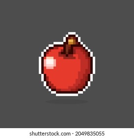 8 bit Pixel art apple. Fruit pixels for game assets in vector illustration.