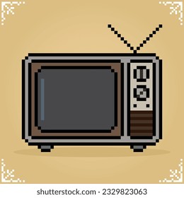 8 bit pixel art of classic television in Vector illustration for retro games. Vintage TV pixel art.