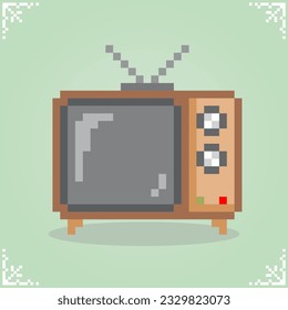 8 bit pixel art of classic television in Vector illustration for retro games. Vintage TV pixel art.