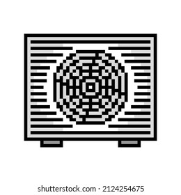 8 bit pixel art outdoor air conditioner symbol isolated on white background. Appliance icon.  Cooling fan device. Old school vintage retro 80s, 90s 2d computer, video game, slot machine graphics.