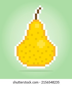 8 bit Pixel art pear fruit. Fruit pixels for game assets in vector illustration.