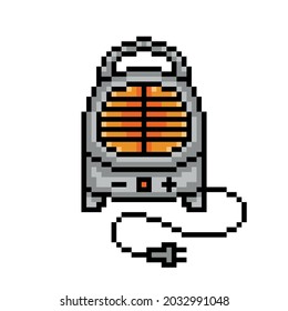 8 Bit Pixel Art Portable Convective Ceramic Fan Heater Symbol Isolated On White Background. Small Appliance Icon. Old School Vintage Retro 80s, 90s 2d Computer, Video Game, Slot Machine Graphics.