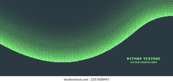 8 Bit Pixel Art Style Bitmap Texture Smooth Wavy Form Vector Dither Noise Wide Abstraction. 8bit Video Game Wallpaper. Retro Digital Technology Bright Green Colour Curved Shape Panoramic Illustration