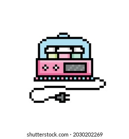 8 bit pixel art yogurt maker symbol isolated on white background. Dairy product cooking device. Kitchen appliance icon. Old school vintage retro 80s, 90s 2d computer, video game, slot machine graphics