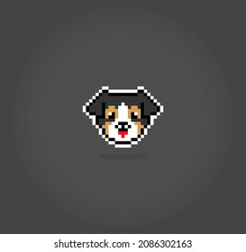 píxel de 8 bits de perro pastor australiano. Cabeza animal para juegos de activos en ilustraciones vectoriales. Patrón Cross Stitch.